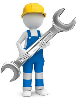 clipart-Männchen: Handwerker mit Bauhelm und Maulschlüssel